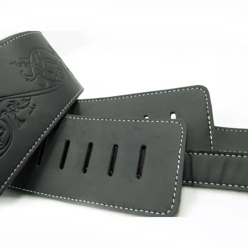 Sangle très large en cuir noir détails couture