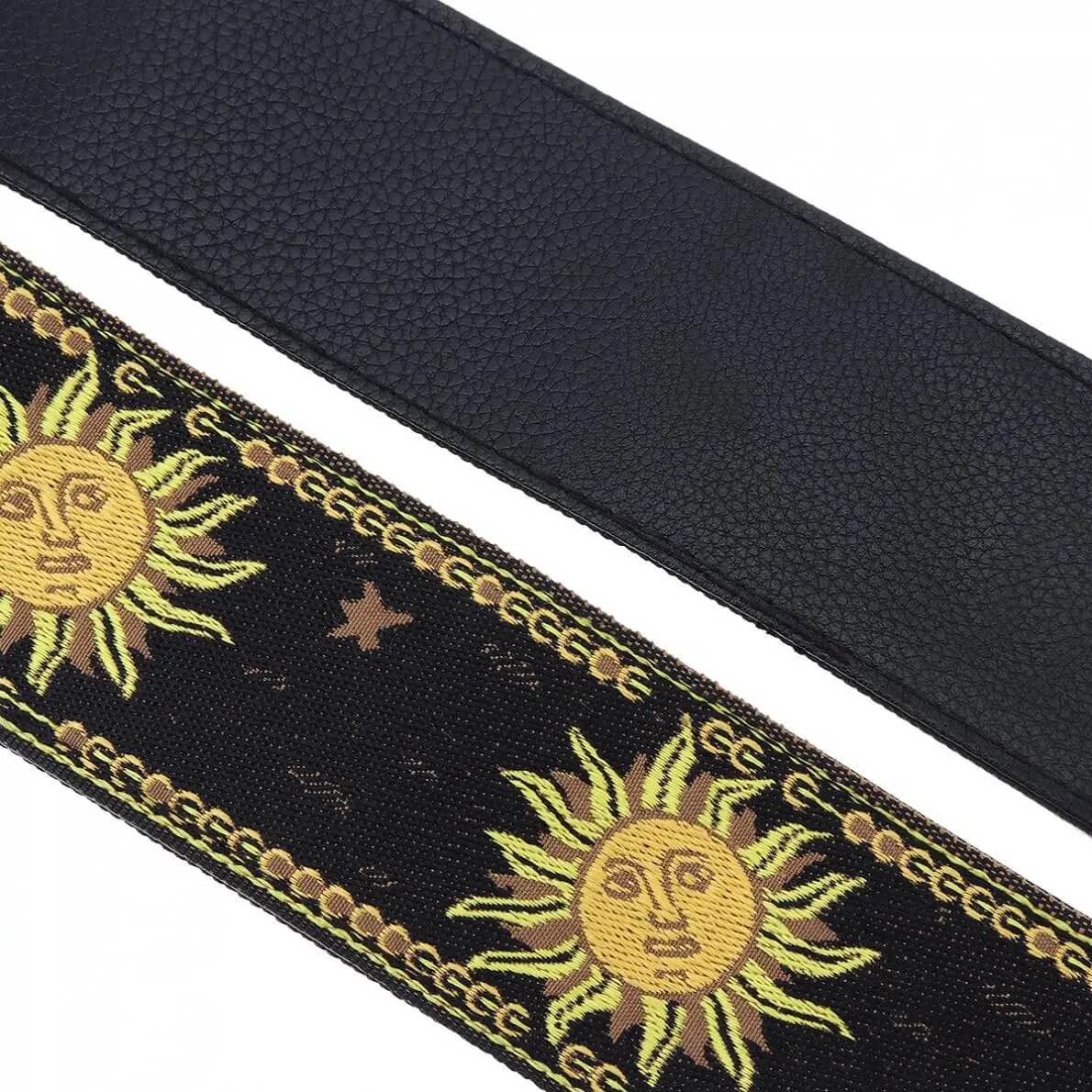 Vue détailllée Sangle de guitare électrique avec broderie Jacquard motif soleil