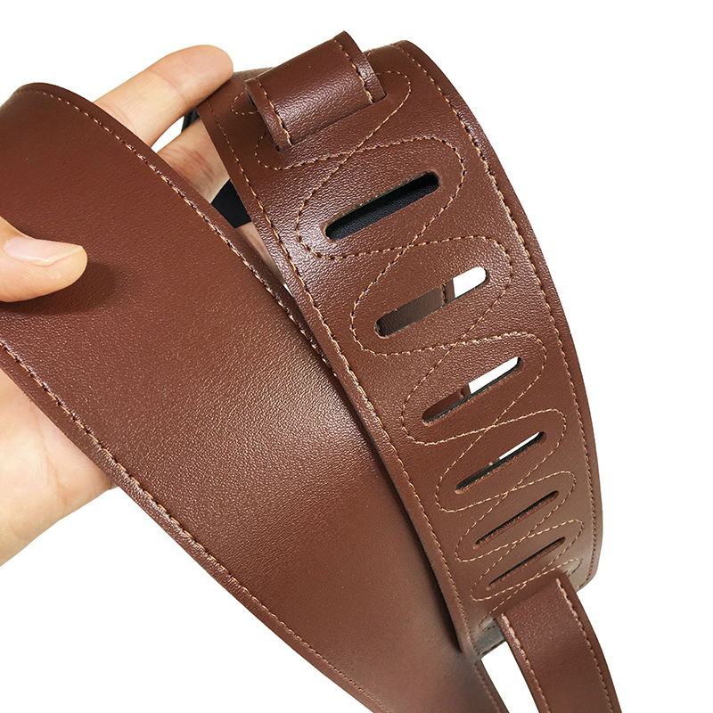 détails de sangle en cuir synthétique pour guitare acoustique - couleur marron