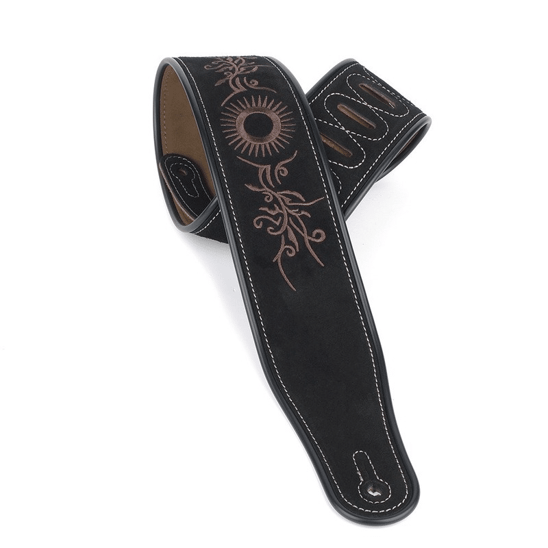 détails sangle de guitare acoustique ou électrique western de couleur noir
