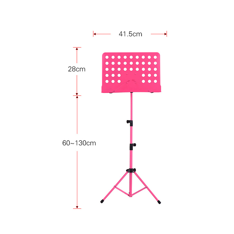 dimensions du pupitre guitare trépied pliable et réglable - rose