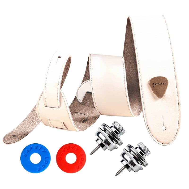 sangle de guitare en cuir véritable large et souple - avec kit - couleur blanc