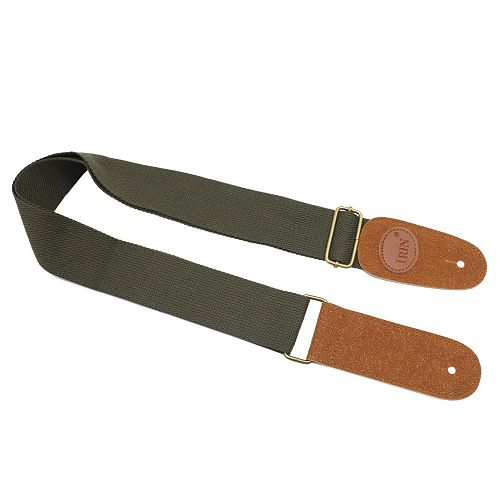 Sangle guitare classique en nylon extrémités cuir vert kaki