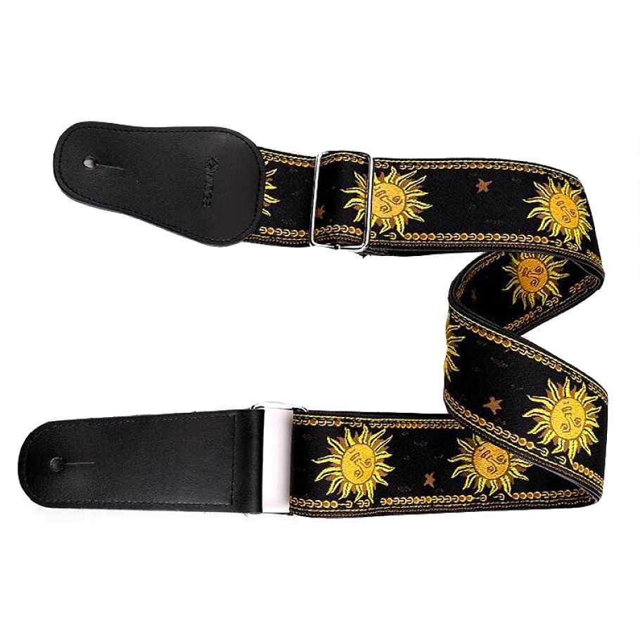 Sangle guitare électrique jacquard soleil noir
