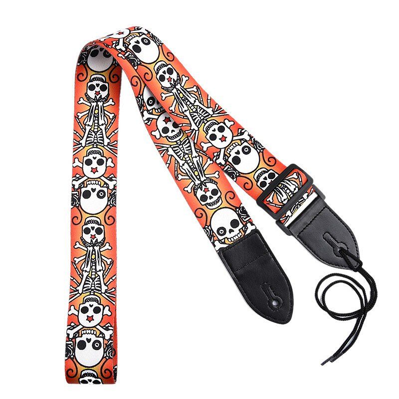 Sangle guitare tête de mort blanc et orange