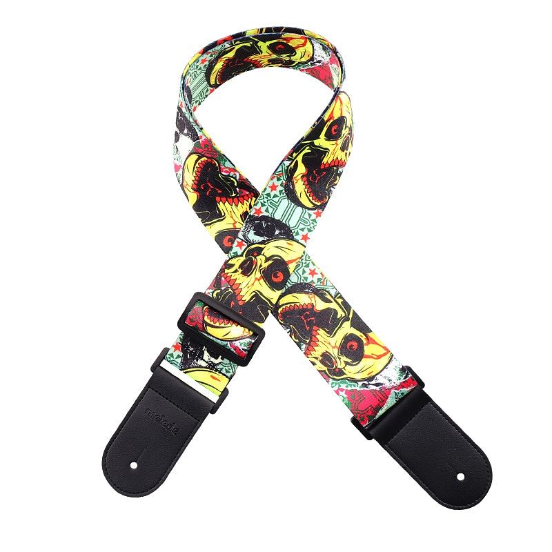 Sangle guitare tête de mort fluorescente