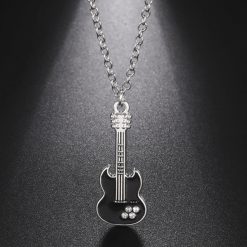 Collier avec Pendentif Guitar Rock Noir et Cristal “Mini SG”