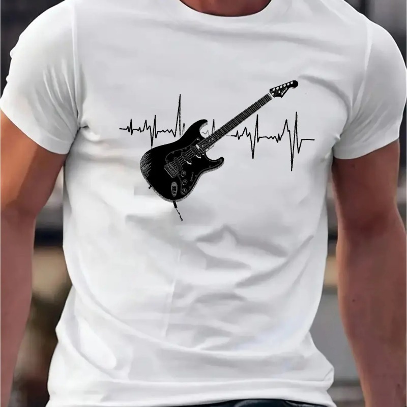 T-shirt Guitare Électrique Au Rythme des Cordes Couleur Blanc