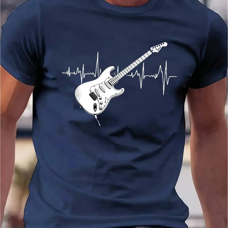 T-shirt Guitare Électrique Au Rythme des Cordes Couleur Bleu